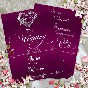 Romantic Heart & Calligraphy on Plum - Wedding Invitation