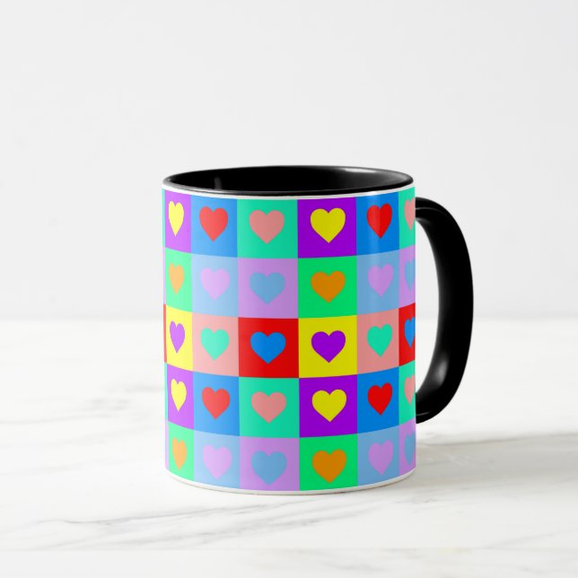 Romantic Heart Colourful Pattern Pop Art  Mug (Front Right)