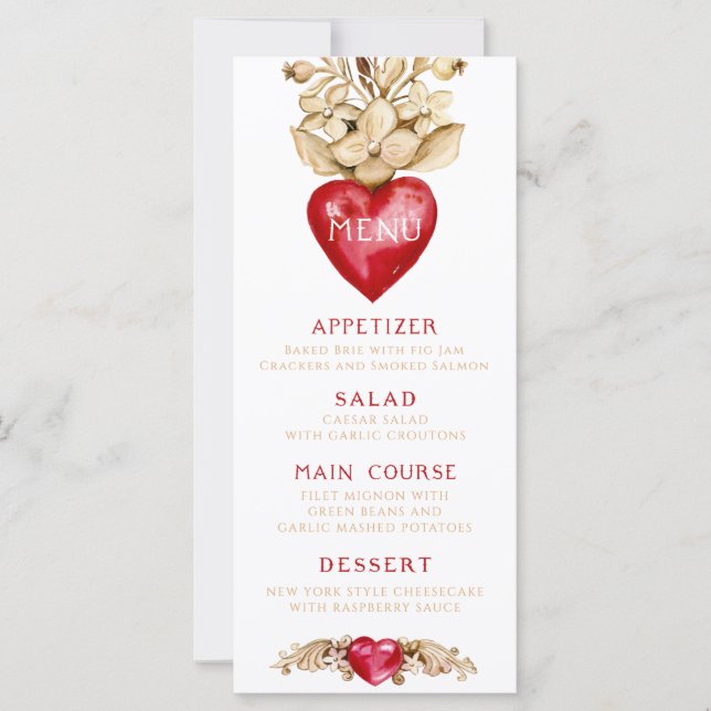 Romantic Heart | Dinner Menu (Front)