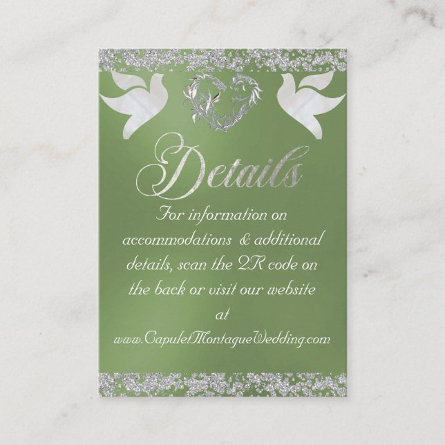 Romantic Heart, Dove & Glitter, QR Code - Sage Enclosure Card (Front)