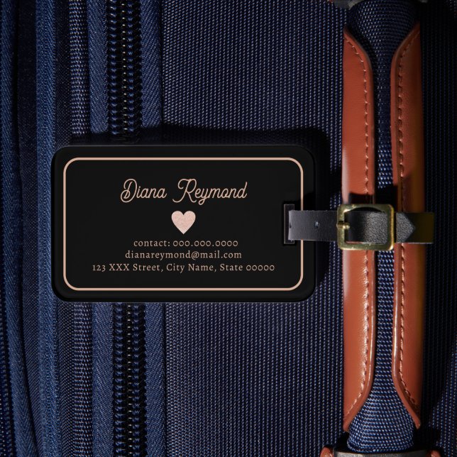 Romantic Heart Elegant Black Luggage Tag (Front Insitu 4)