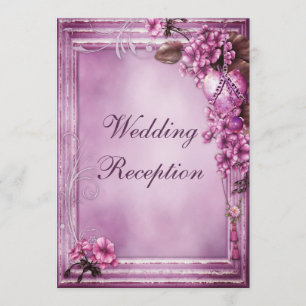 Romantic Heart & Flowers Frame Wedding Reception Invitation