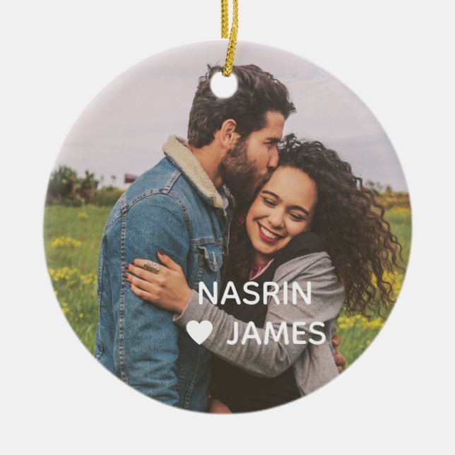 Romantic Heart Frame Custom Couple Photo Ceramic Tree Decoration (Front)