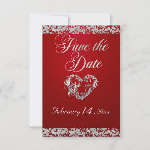 Romantic Heart & Glitter on Red Save The Date