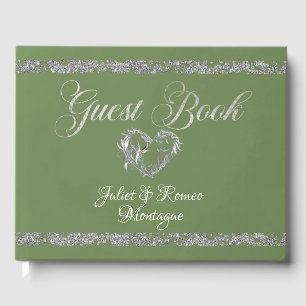 Romantic Heart & Glitter on Sage Guest Book