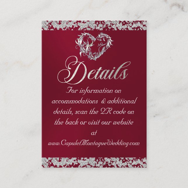 Romantic Heart & Glitter, QR Code on Burgundy Enclosure Card (Front)