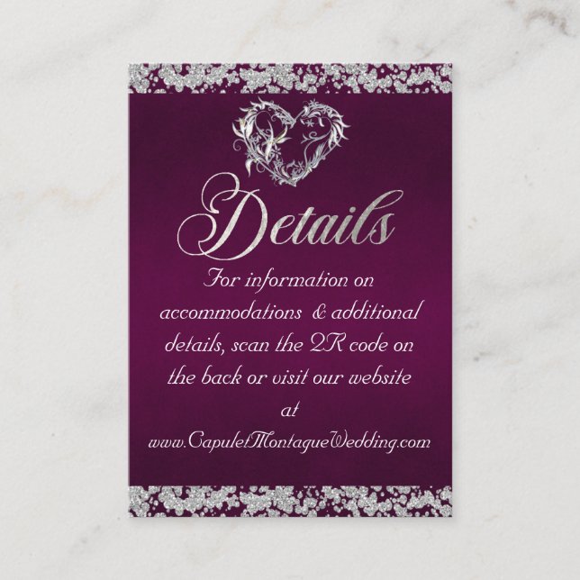 Romantic Heart & Glitter, QR Code on Plum Enclosure Card (Front)