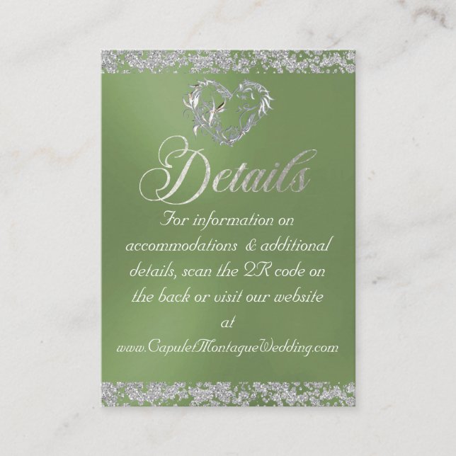 Romantic Heart & Glitter, QR Code on Sage Enclosure Card (Front)