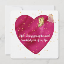 Romantic Heart & Gold Butterfly Valentine Card