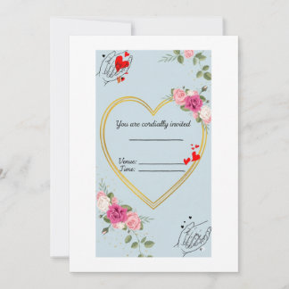 Romantic Heart Gold Frame Wedding Invitation with 
