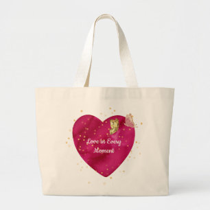 Romantic Heart & Golden Butterfly Valentine Large Tote Bag
