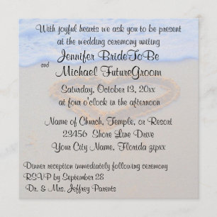 Romantic Heart in Sand beach Wedding Invitation