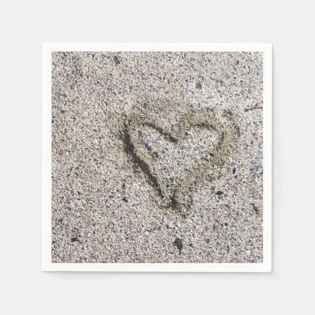 Romantic Heart in Sand Photo Napkin (Front)