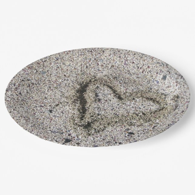 Romantic Heart in Sand Photo Paper Plate (Angled)