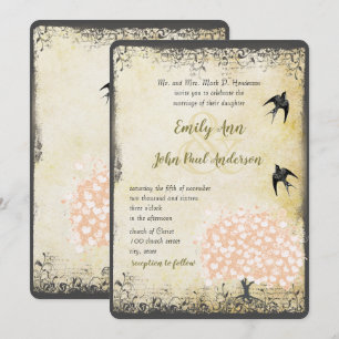 Romantic Heart Leaf Pink Tree Love Bird Wedding Invitation