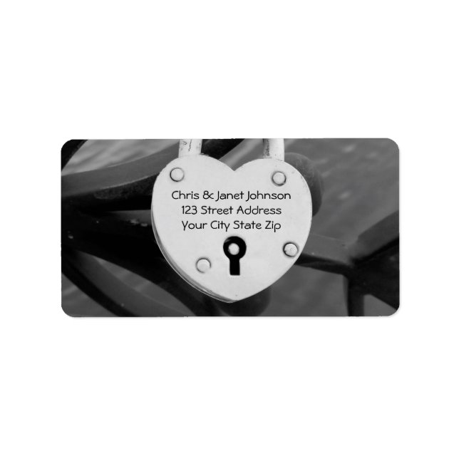 Romantic heart love lock photo address labels (Front)