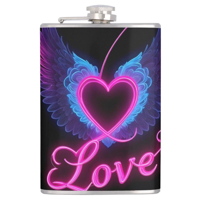 Romantic Heart Love Wings Paper Cups Hip Flask (Front)