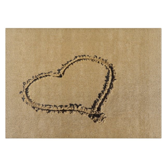 Romantic Heart on Beach Sand Photo Cutting Board (Front)