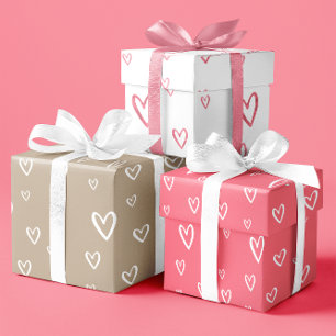 Romantic Heart Pattern in Blush, Coffee, and White Wrapping Paper Sheet