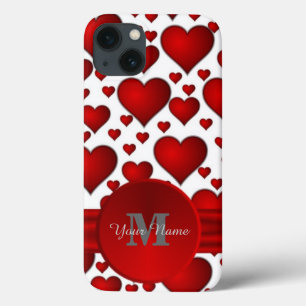 Romantic heart pattern monogrammed iPhone 13 case