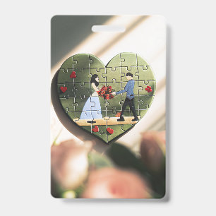 Romantic Heart Puzzle Badge ID Badge