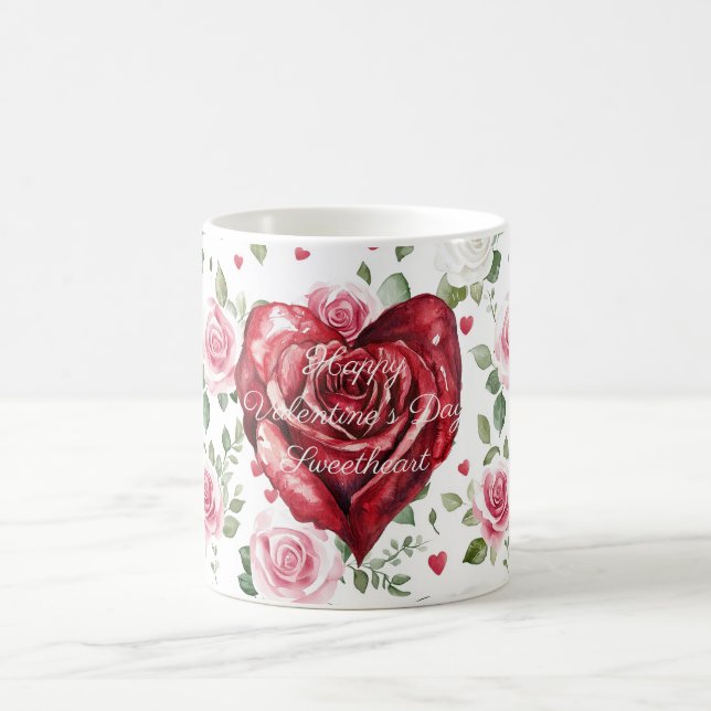 Romantic Heart Red Rose Floral Valentine's Day Coffee Mug (Center)