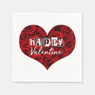 Romantic Heart Red Roses Floral Happy Valentine Napkin