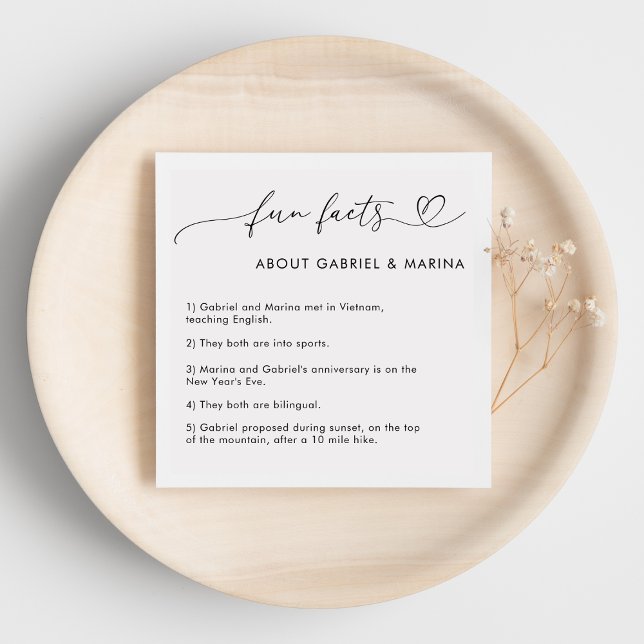 Romantic Heart Script Fun Facts Newlyweds Wedding Napkin (Creator Uploaded)