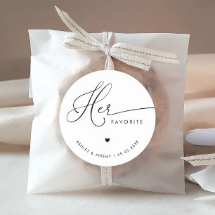 Romantic Heart Script Her Favourite Wedding Favour Classic Round Sticker