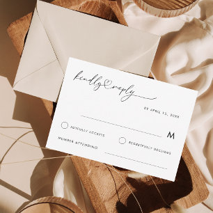 Romantic Heart Script Minimalist Elegant Wedding RSVP Card