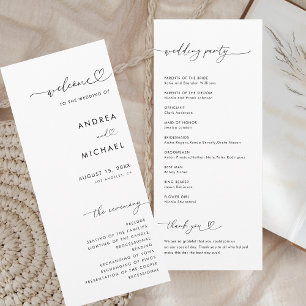 Romantic Heart Script Minimalist Modern Wedding Programme