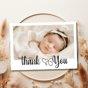 Romantic Heart Script Photo Baby Shower Thank You  Card