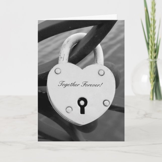 Romantic heart shape love lock photo greeting card (Front)