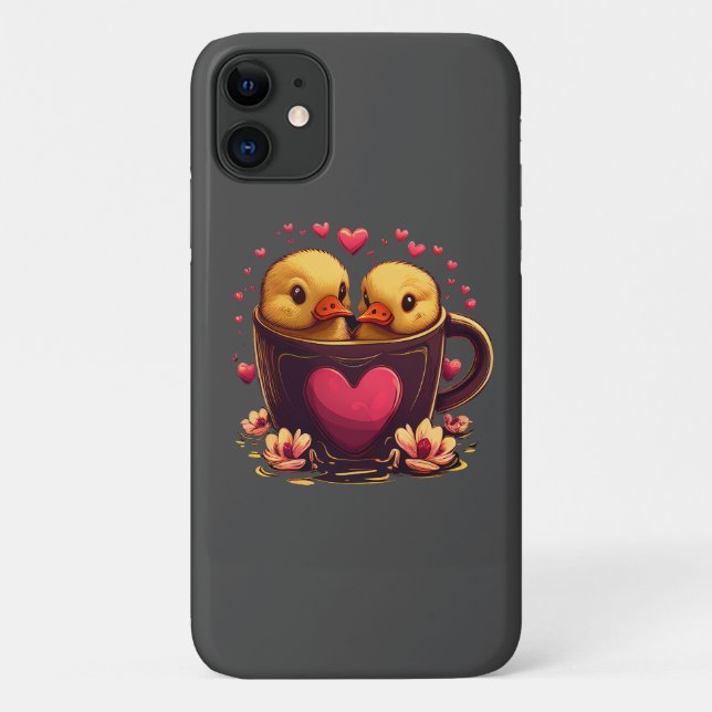 Romantic Heart-Shaped Duck Couple, Valentine's Day Case-Mate iPhone Case (Back)