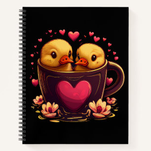 Romantic Heart-Shaped Duck Couple, Valentine's Day Notebook