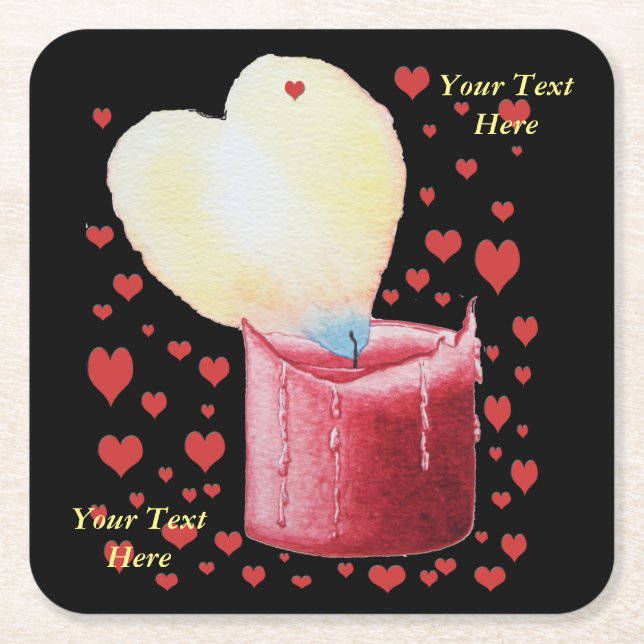 Romantic heart shaped flame for weddings square paper coaster (Front)