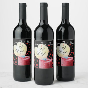 Romantic heart shaped flame for weddings wine label