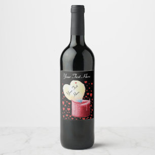 Romantic heart shaped flame for weddings wine label