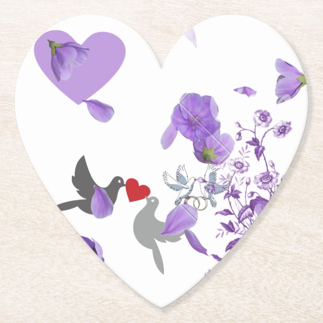 Romantic Heart-Shaped Wedding Coaster with Purple  (Front)