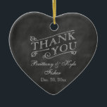 Romantic Heart Thank You on Chalkboard Ceramic Tree Decoration<br><div class="desc">This holiday ornament is a Thank You Favour printed on an illustrated chalkboard background.</div>
