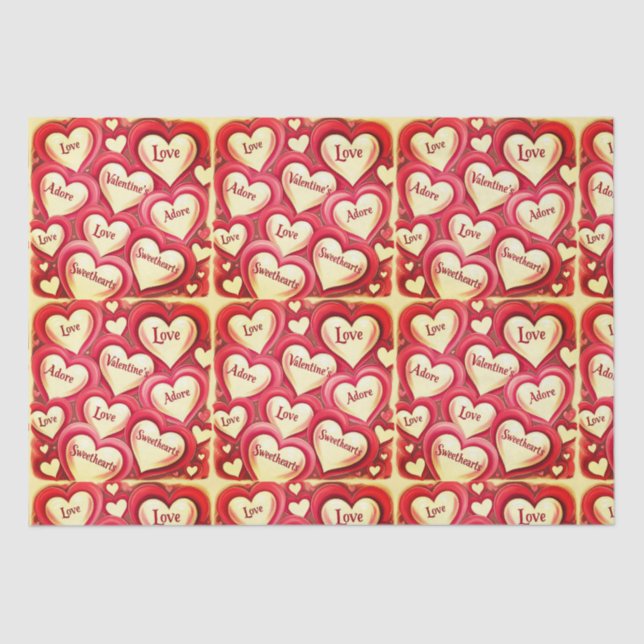 Romantic Heart-Themed Valentine's Day Tissue Paper (Front)
