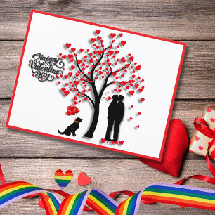 Romantic Heart Tree Male Couple Holiday Postcard