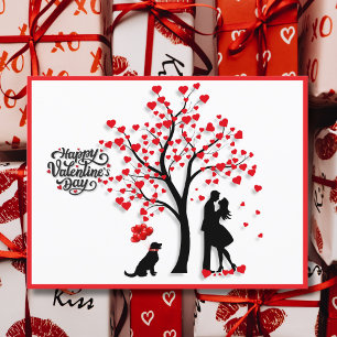 Romantic Heart Tree Silhouette Couple Holiday Postcard