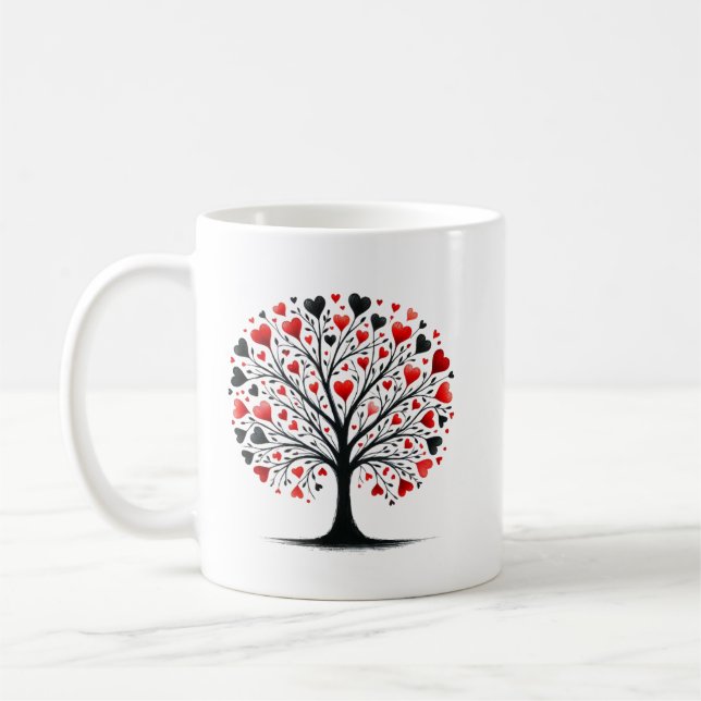 Romantic Heart Tree Watercolor Illustration Coffee Mug (Left)