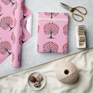 Romantic Heart Tree Watercolor Illustration Wrapping Paper