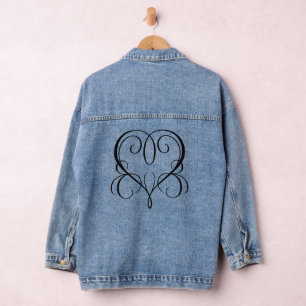 Romantic Heart Wedding Calligraphy Black Elegant Denim Jacket