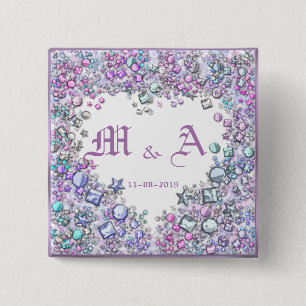 Romantic Heart Wedding Couple Date Initials Pink 15 Cm Square Badge