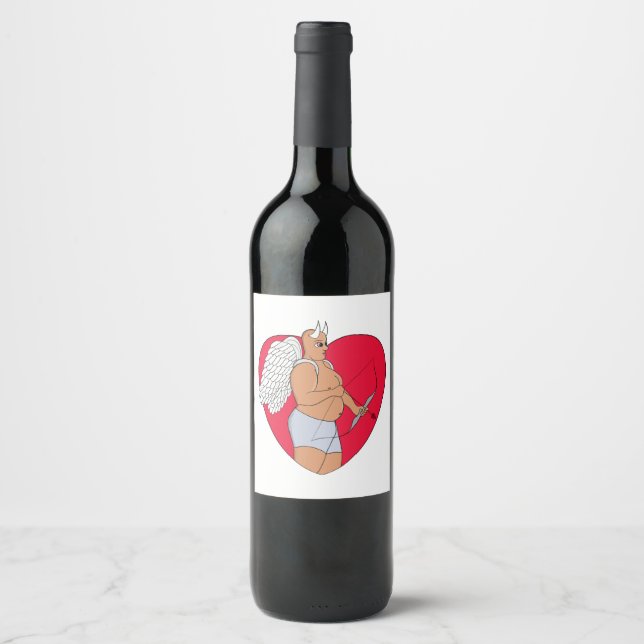 Romantic Heart With an Unusual Cupid Wine Label (Front)