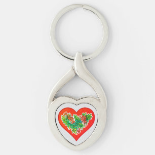 Romantic Heart with Berries and Leaves Key Ring