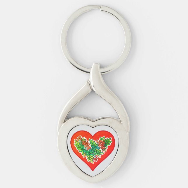Romantic Heart with Berries and Leaves Key Ring (Front)